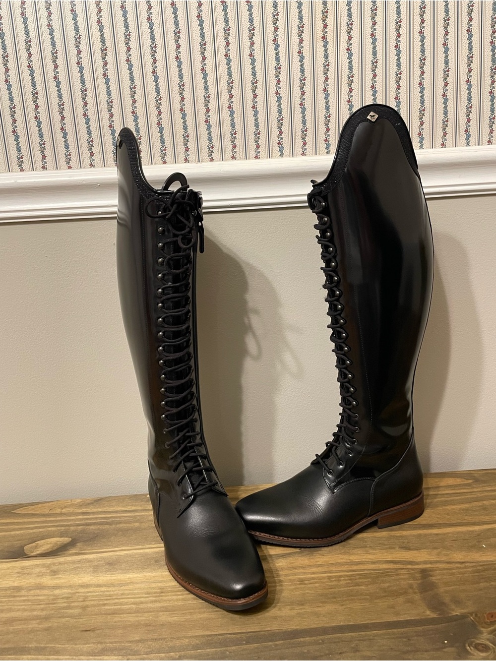 DeNiro Black Lace Up Tall Riding Boots 38 C-M - Picture 6 of 9